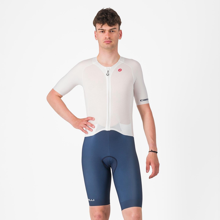 Traje De Velocidad Castelli SANREMO BTW X2 Hombre Blancos Azules | 345821-ZUD